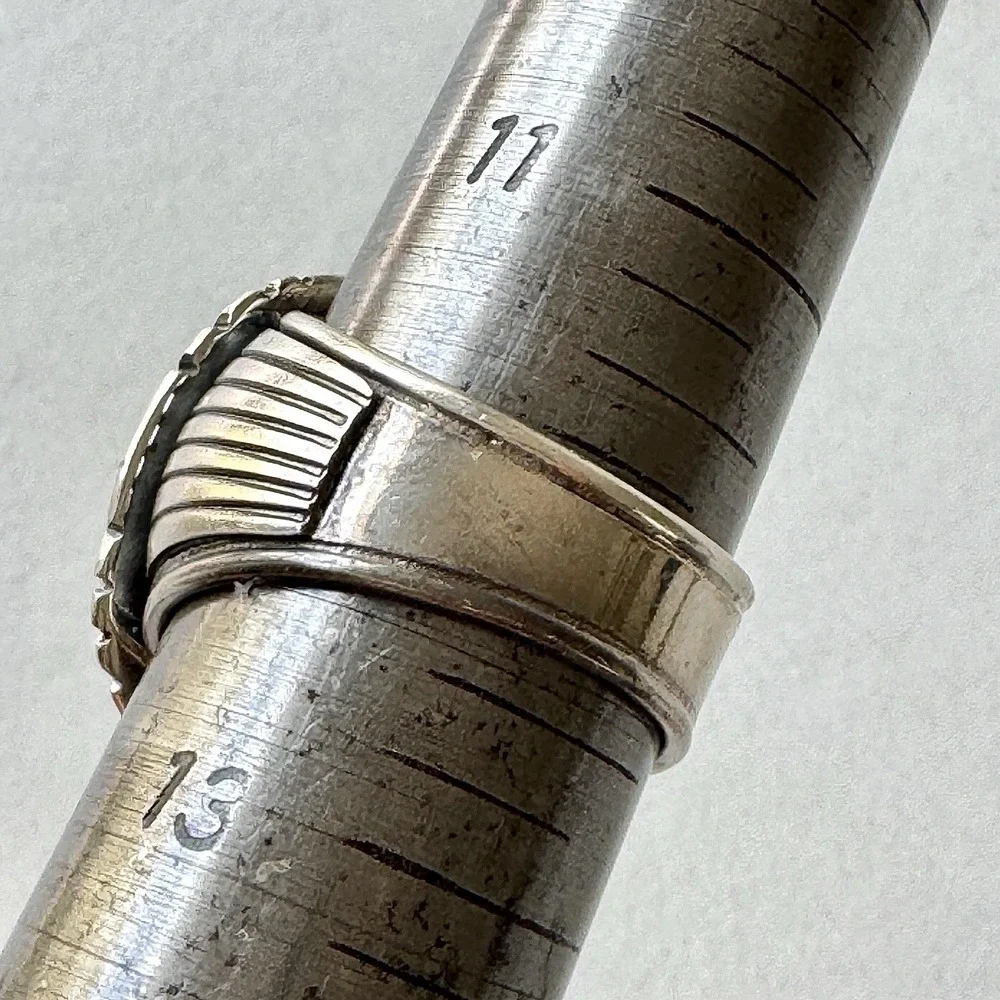 Navajo Mens Turquoise Ring Sz 12 Stamped Signed Denetdale Fans‎ Sterling Native